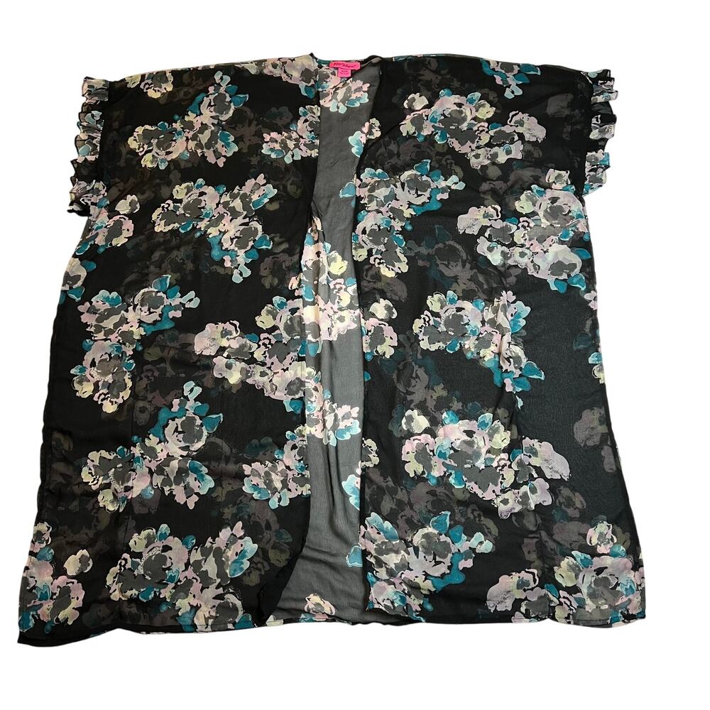 Betsey Johnson Floral Print Kimono Size One Size Ruffle Trim Boho Cottagecore